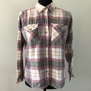 Women’s Jackfield Pink plaid 100% cotton flannel button up shirt size M
